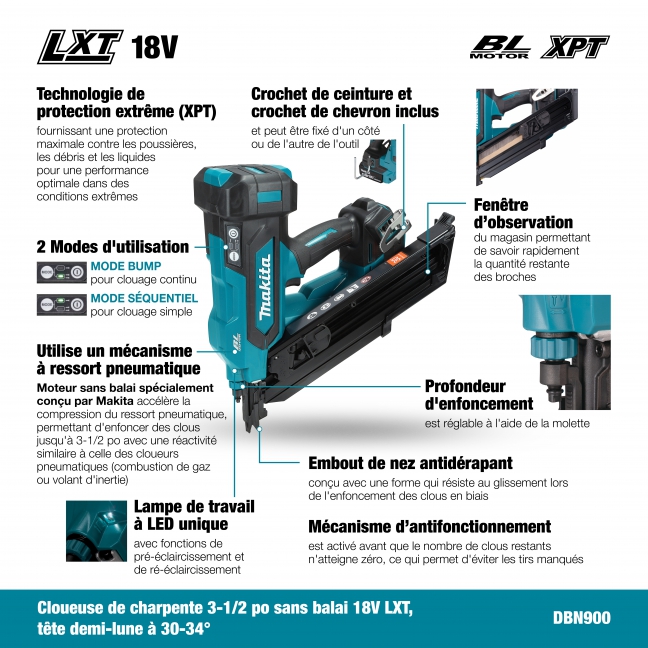 Main 3 - MAKITA 18V BL 3-1/2" FRAMING
NAILER 30 DEGREE CLIPPED HEAD
TOOL ONLY -