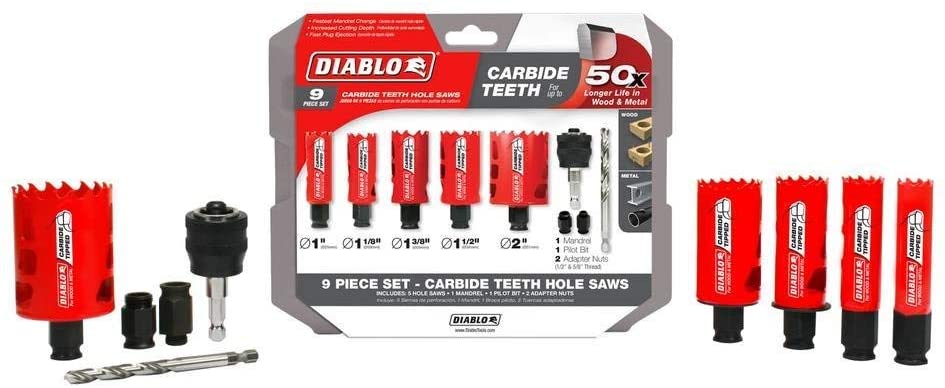 DIABLO CARBIDE-TIPPED HOLE SAW SET (9 PIECES) - Kilrich Building Centres