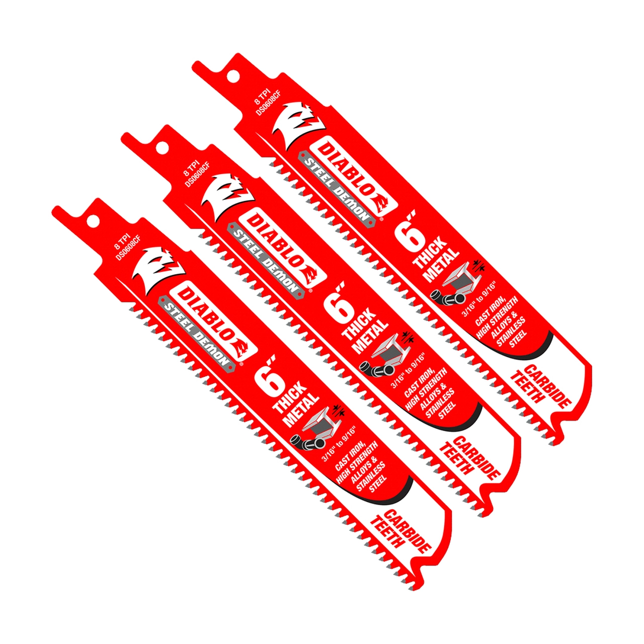 DIABLO 6" 8-TPI CARBIDE-TIPPED BI-METAL RECIPROCATING SAW BLADES - 3 PACK - Kilrich Building Centres