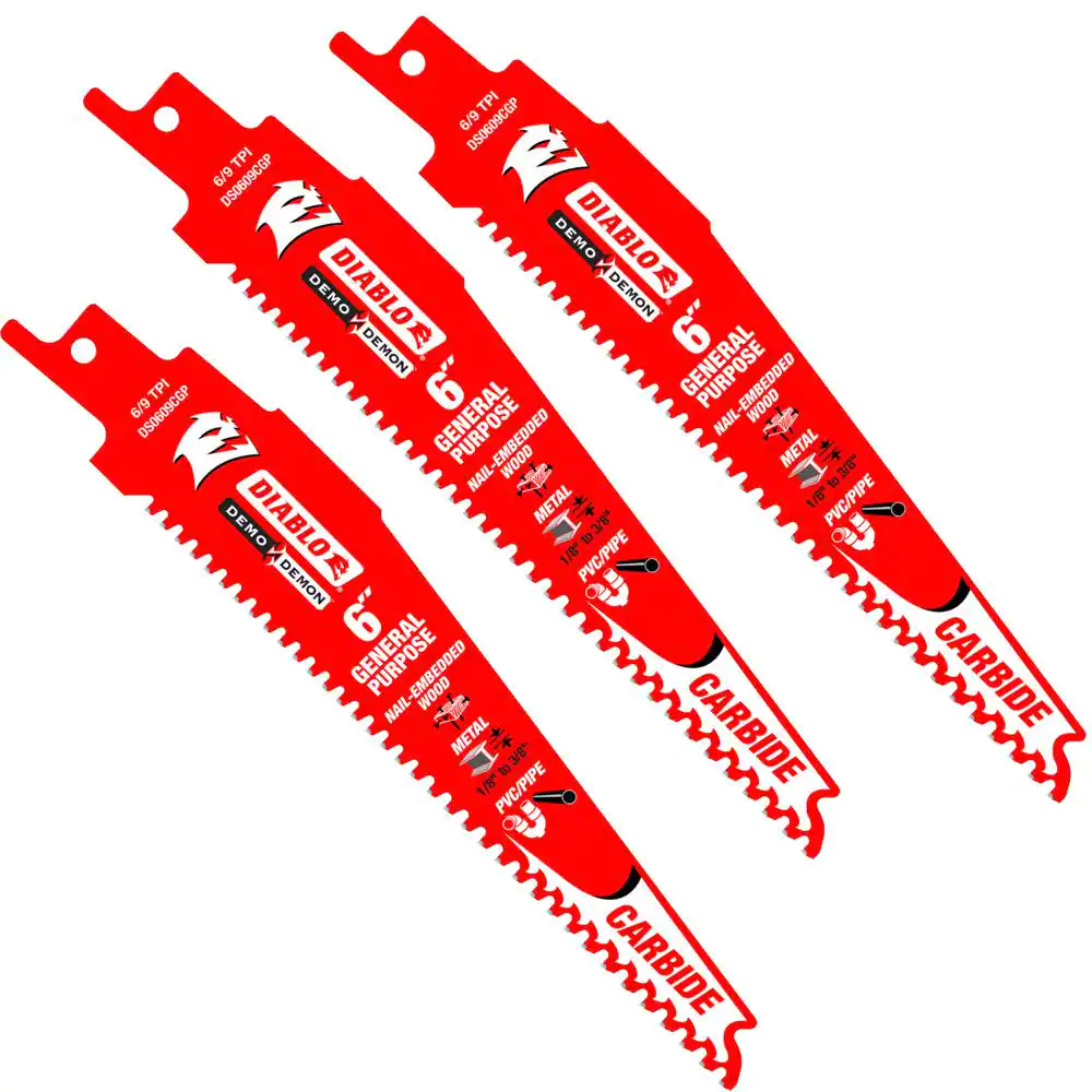 DIABLO 6" 6/9-TPI GENERAL PURPOSE RECIPROCATING SAW BLADE - 3 PACK - Kilrich Building Centres