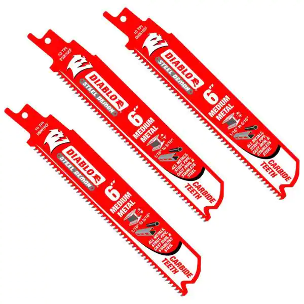 DIABLO 6" 10-TPI CARBIDE-TIPPED MEDIUM METAL RECIPROCATING SAW BLADE - 3 PACK - Kilrich Building Centres