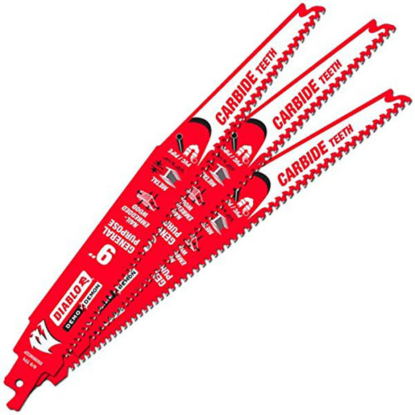 DIABLO 9" CARBIDE-TIPPED GENERAL PURPOSE WOOD RECIPROCATING SAW BLADES - 3 PACK - Kilrich Building Centres