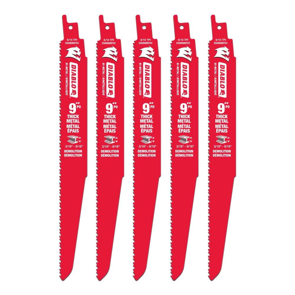 DIABLO 9" 8/10-TPI THICK METAL RECIPROCATING SAW BLADES - 5 PACK - Kilrich Building Centres