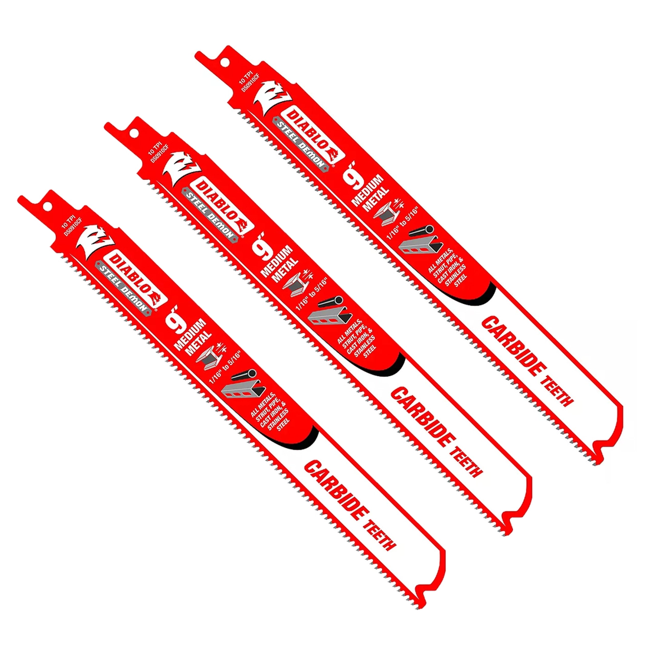 DIABLO 9" CARBIDE-TIPPED MEDIUM METAL RECIPROCATING SAW BLADES - 3 PACK - Kilrich Building Centres