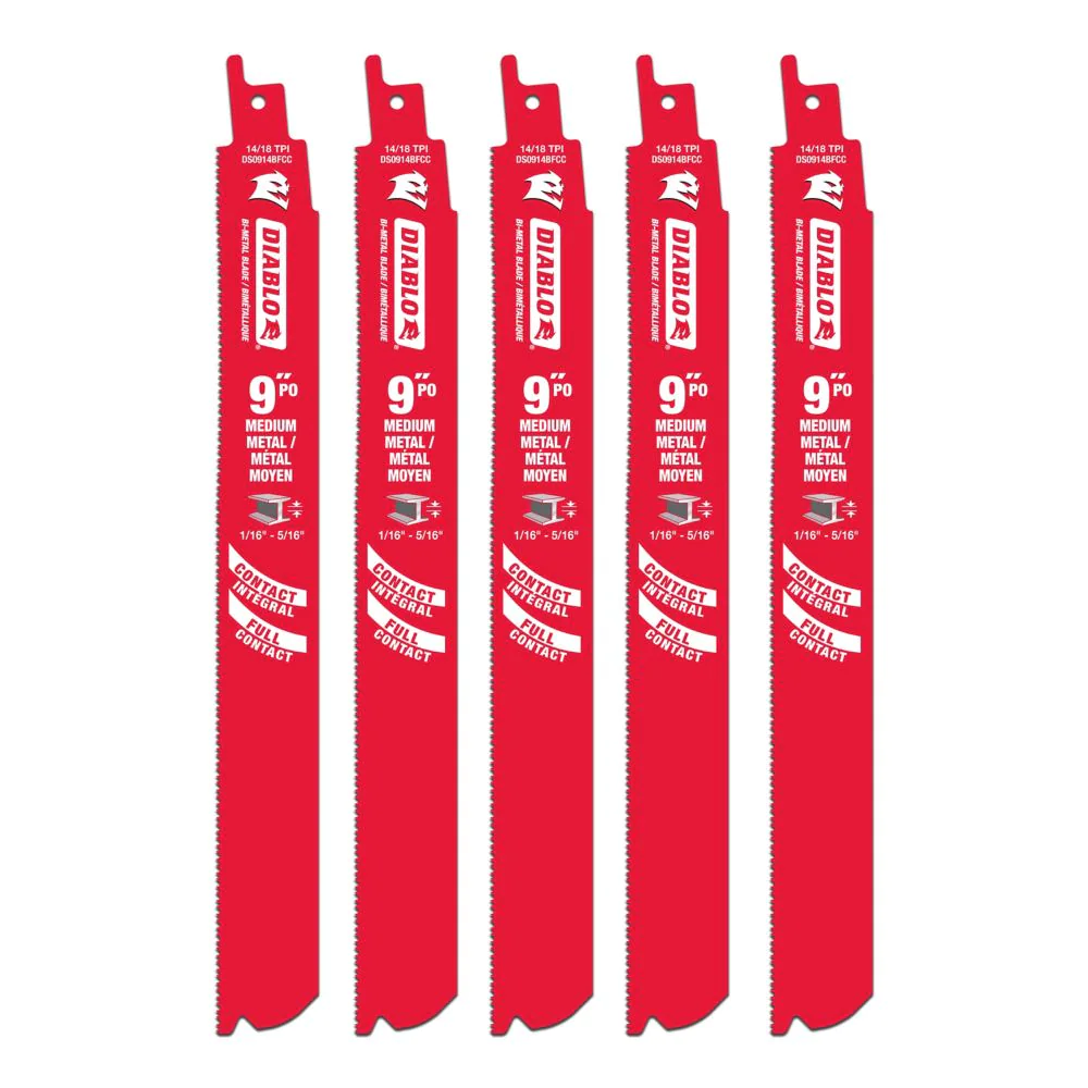 DIABLO 9" 14/18-TPI BI-METAL / MEDIUM METAL RECIPROCATING SAW BLADE - 5 PACK - Kilrich Building Centres