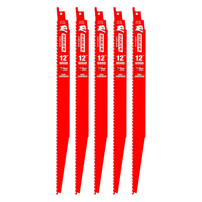 DIABLO 12" 4/6-TPI BI-METAL / NAIL EMBEDDED WOOD RECIPROCATING SAW BLADES - 5 PACK - Kilrich Building Centres