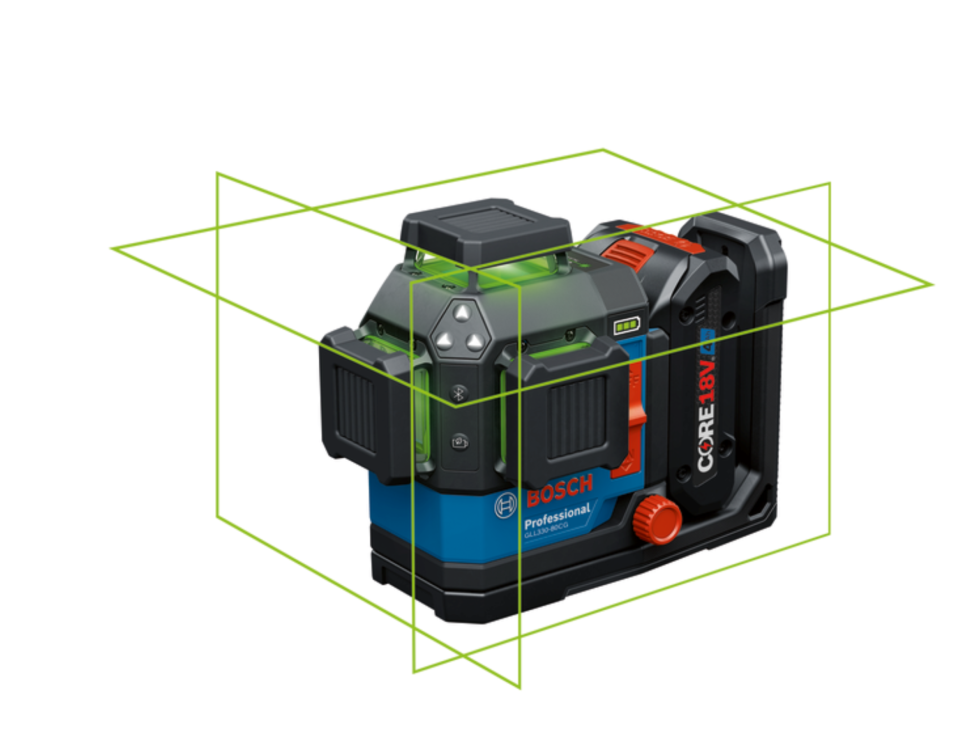 BOSCH 18V 360º CONNECTED GREEN-BEAM THREE-PLANE LEVELING AND ALIGNMENT LASER w/ 4.0 Ah BATTERY - Kilrich Building Centres