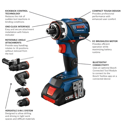 Main 2 - BOSCH 18V DRILL / DRIVER w/ 5-IN-1 FLEXICLICK SYSTEM w/ 4.0 Ah BATTERY & CHARGER -