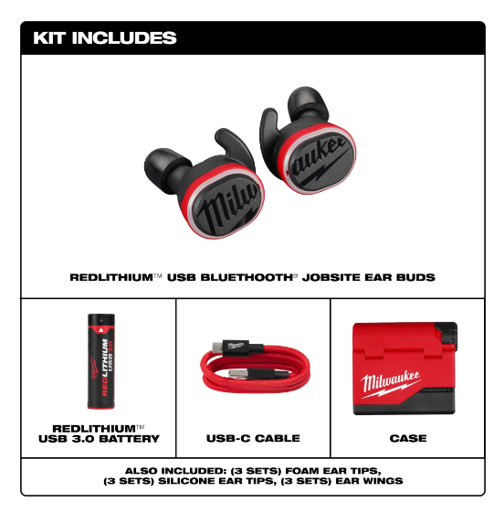 Main 1 - MILWAUKEE JOBSITE EARBUDS (USB RECHARGEABLE REDLITHIUM) -