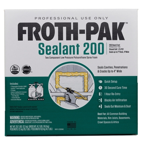 DOW FROTH-PAK 200 CLOSED CELL
FOAM

As per YTG and City of
Whitehorse building authorities
"shall not be used to fill stud
spaces, rim joists or similar
cavities" - Kilrich Building Centres