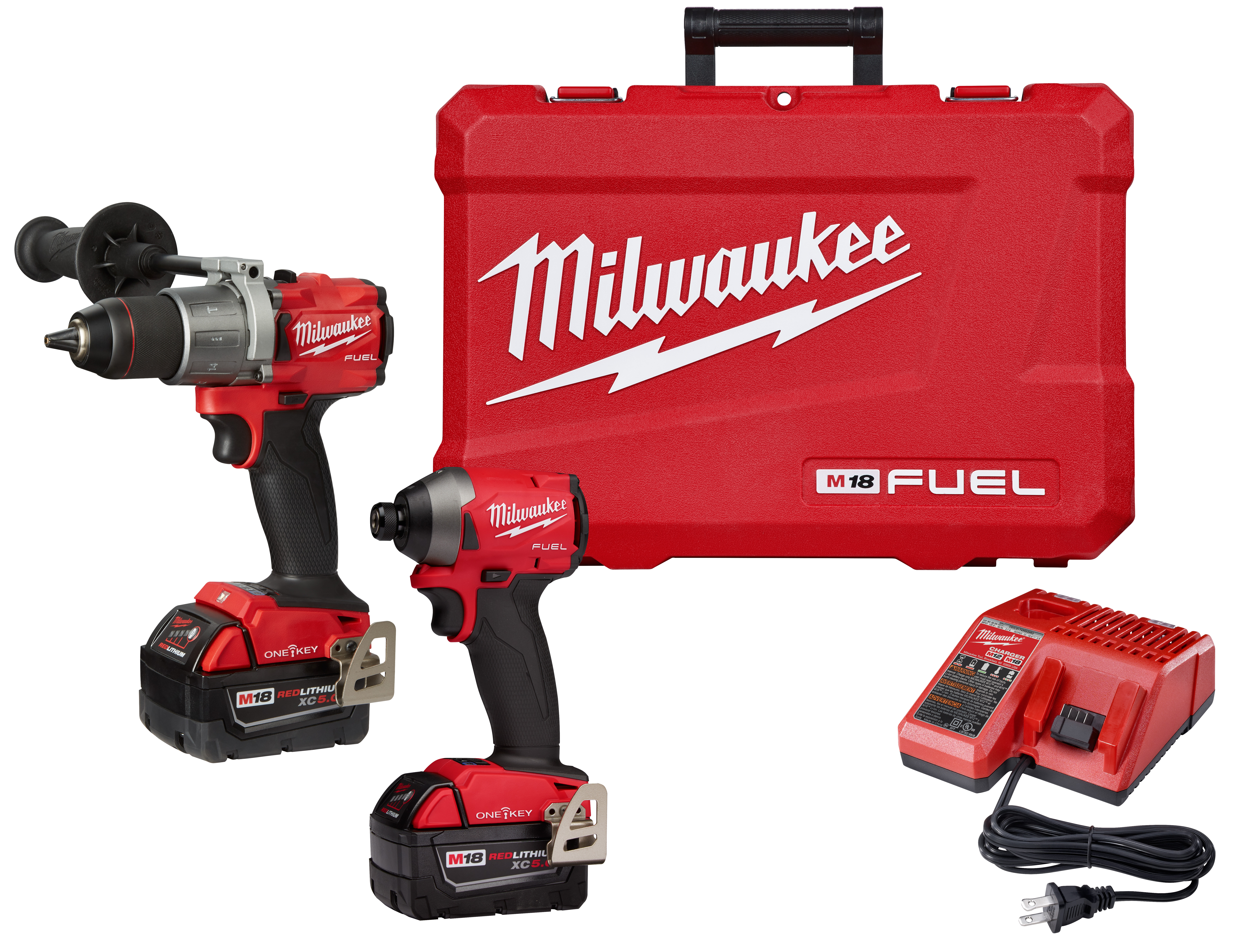 MILWAUKEE M18 FUEL 1/2" HAMMER DRILL & 1/4" HEX IMPACT DRIVER COMBO KIT w/ XC5.0 BATTERIES & CHARGER - Kilrich Building Centres
