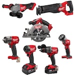 MILWAUKEE M18 FUEL 7-TOOL COMBO KIT w/ HAMMER DRILL, IMPACT DRIVER, SAWZALL, CIRCULAR SAW, GRINDER, IMPACT WRENCH & WORKLIGHT - Kilrich Building Centres