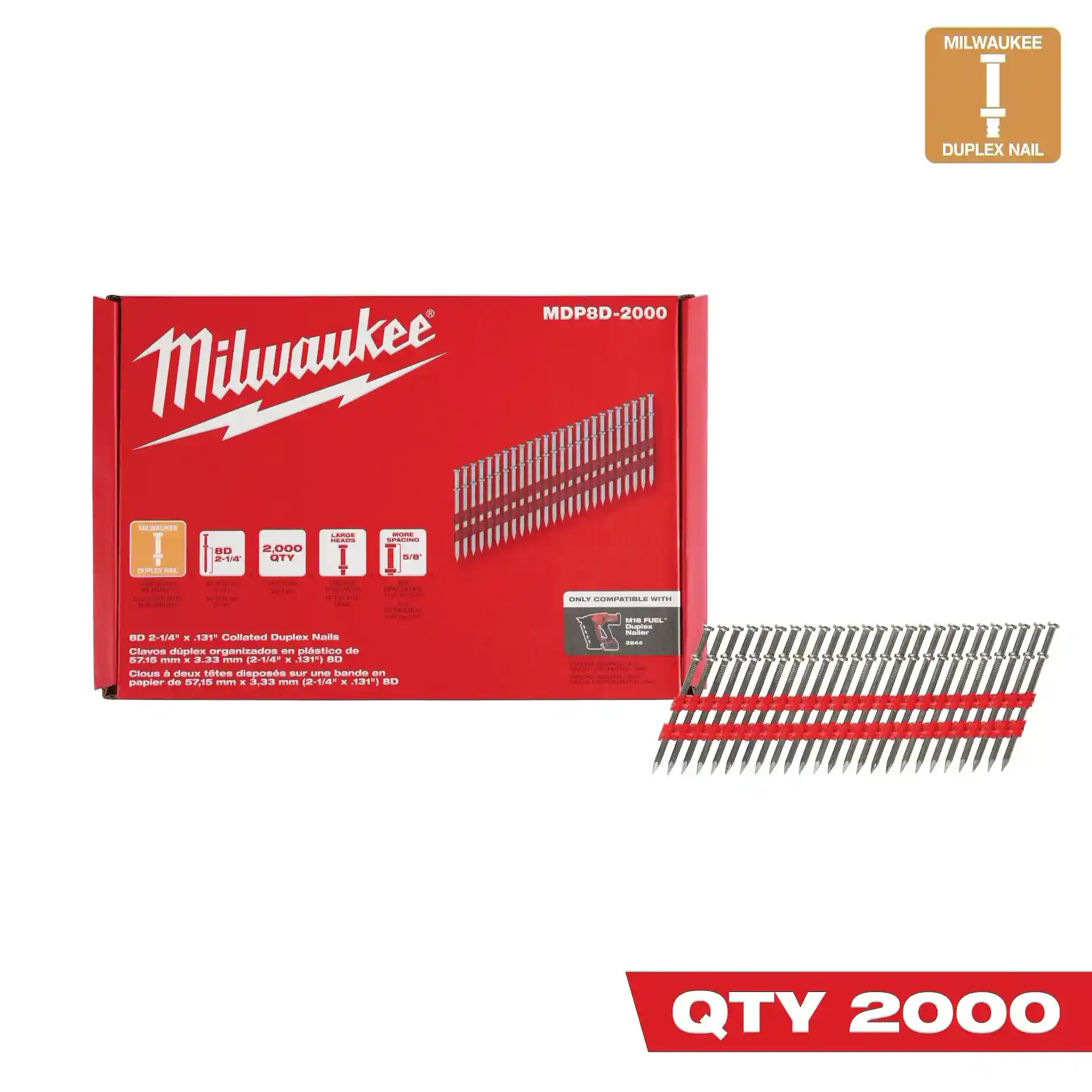 MILWAUKEE 8D 2-1/4" x .131" COLLATED DUPLEX NAILS - Kilrich Building Centres