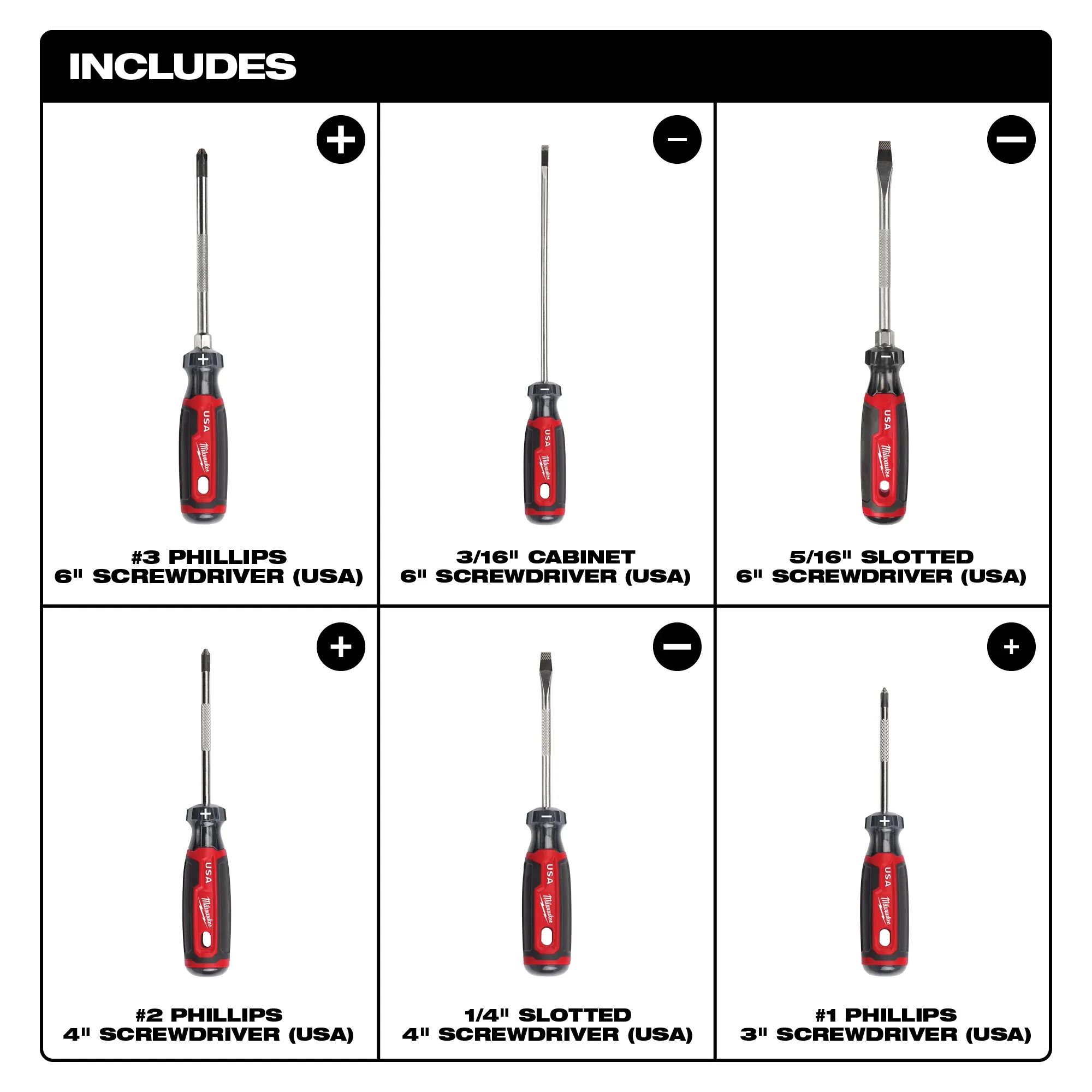 Main 3 - MILWAUKEE 6PC Cushion Grip
Screwdriver Set (USA) -