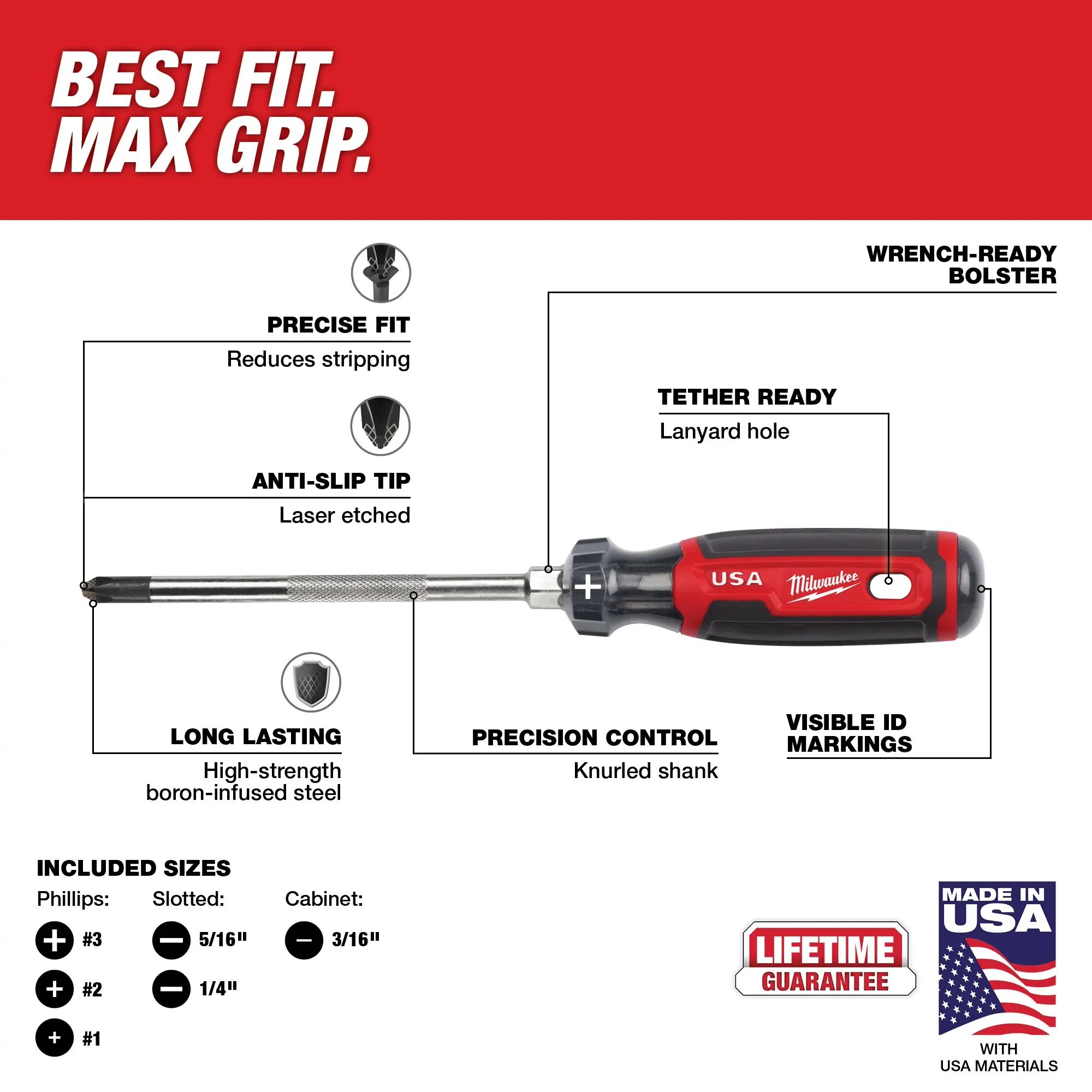 Main 2 - MILWAUKEE 6PC Cushion Grip
Screwdriver Set (USA) -