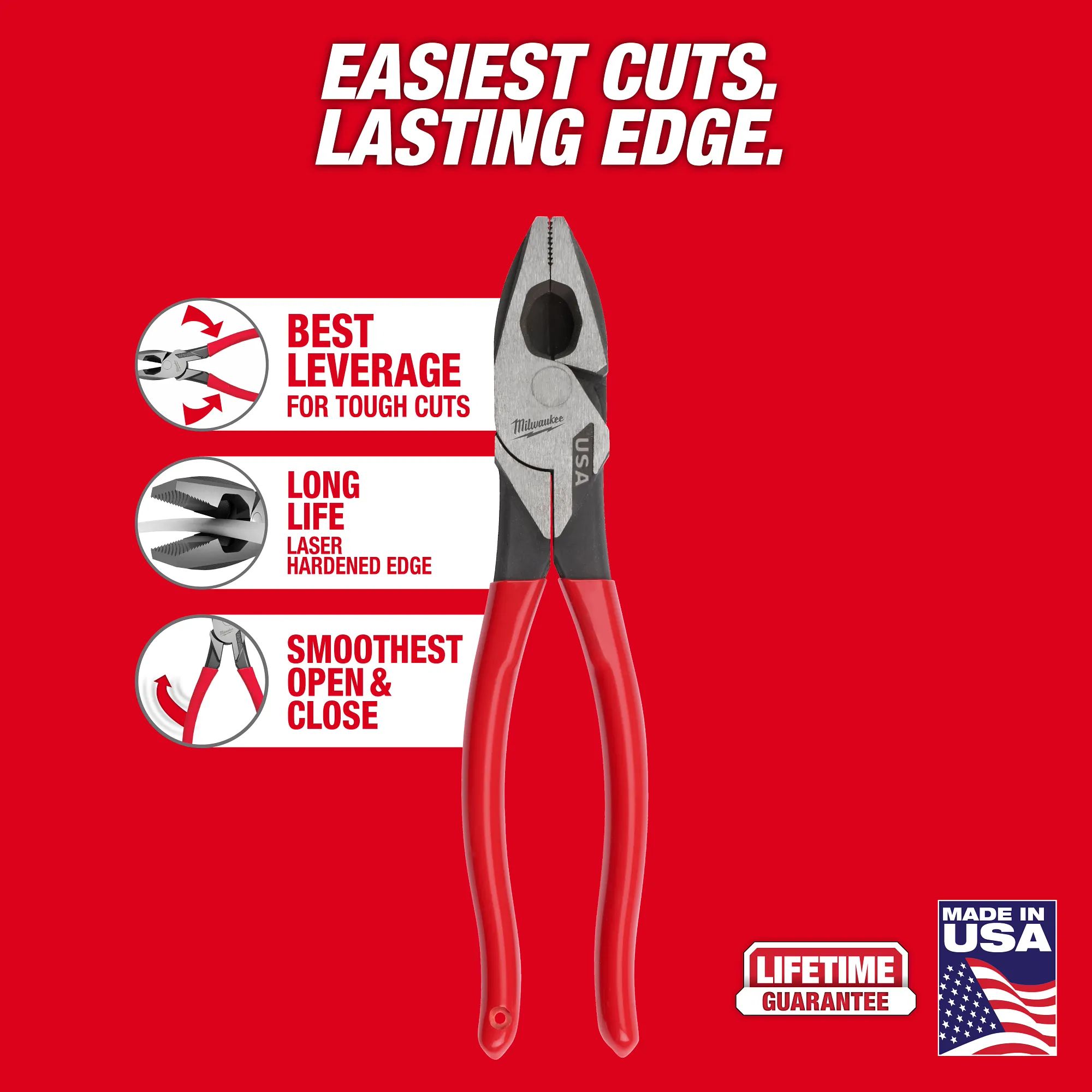 Main 3 - MILWAUKEE 9" LINEMAN'S DIPPED
GRIP PLIERS (USA) -