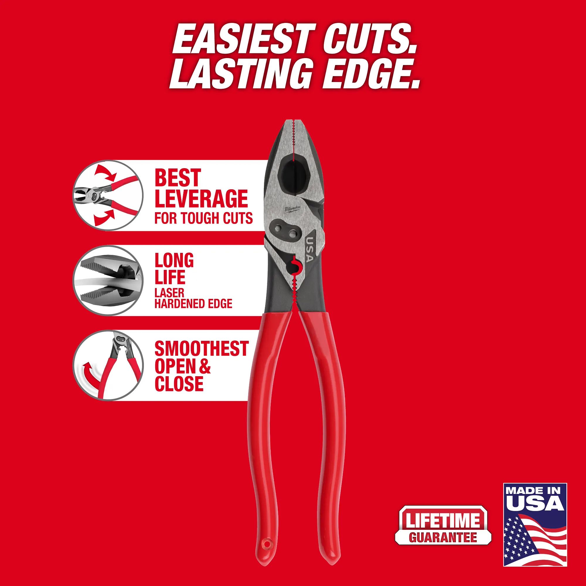 Main 2 - MILWAUKEE 9" LINEMAN'S DIPPED
GRIP PLIERS W/ CRIMPER & BOLT
CUTTERS (USA) -