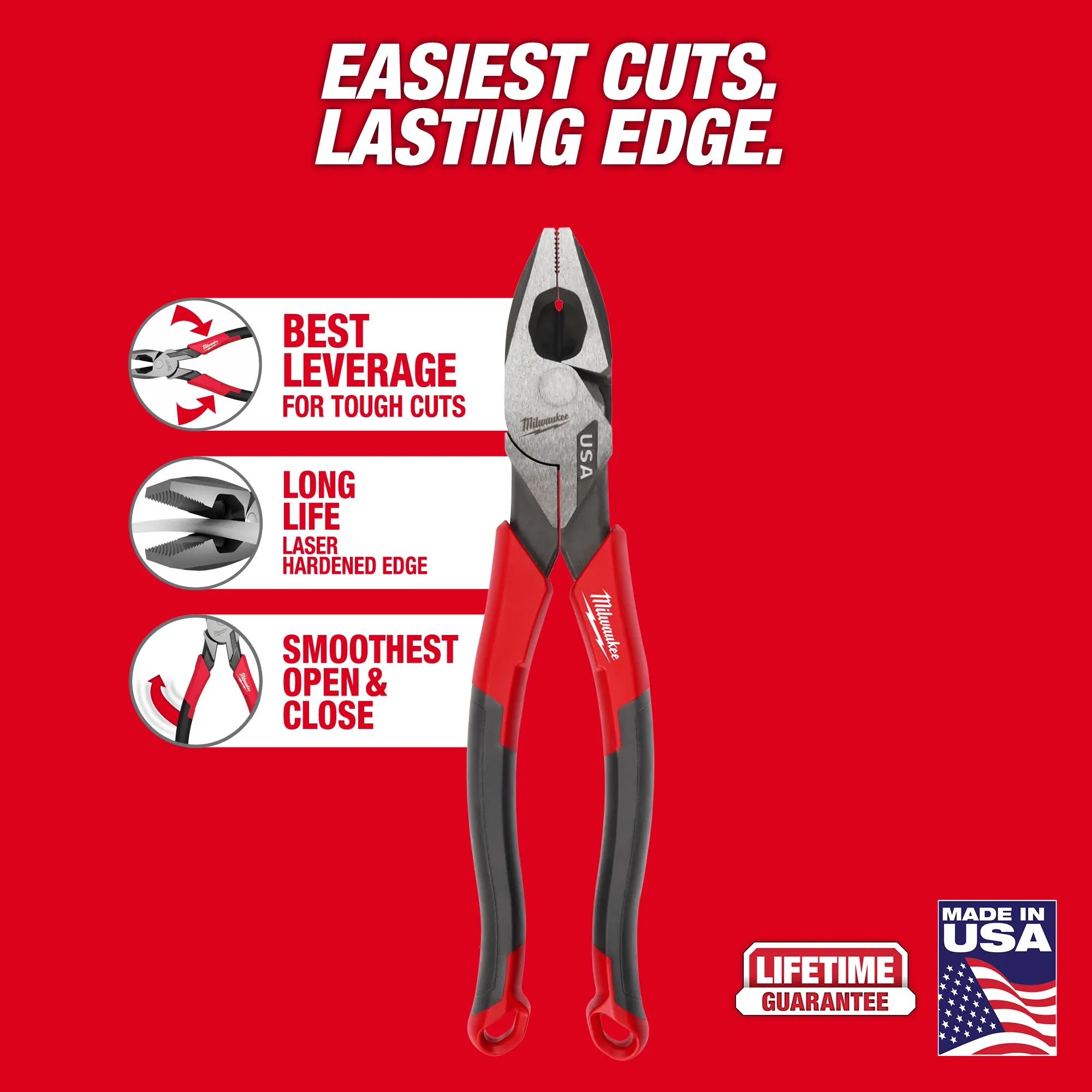 Main 3 - MILWAUKEE 9" Lineman's Comfort
Grip Pliers (USA) -