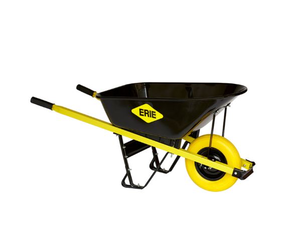 ERIE LANDSCAPER WHEELBARROW (300 LB, 6 cu. ft. STEEL TRAY, 60" STEEL HANDLES & FLAT FREE TIRE) - BLACK - Kilrich Building Centres