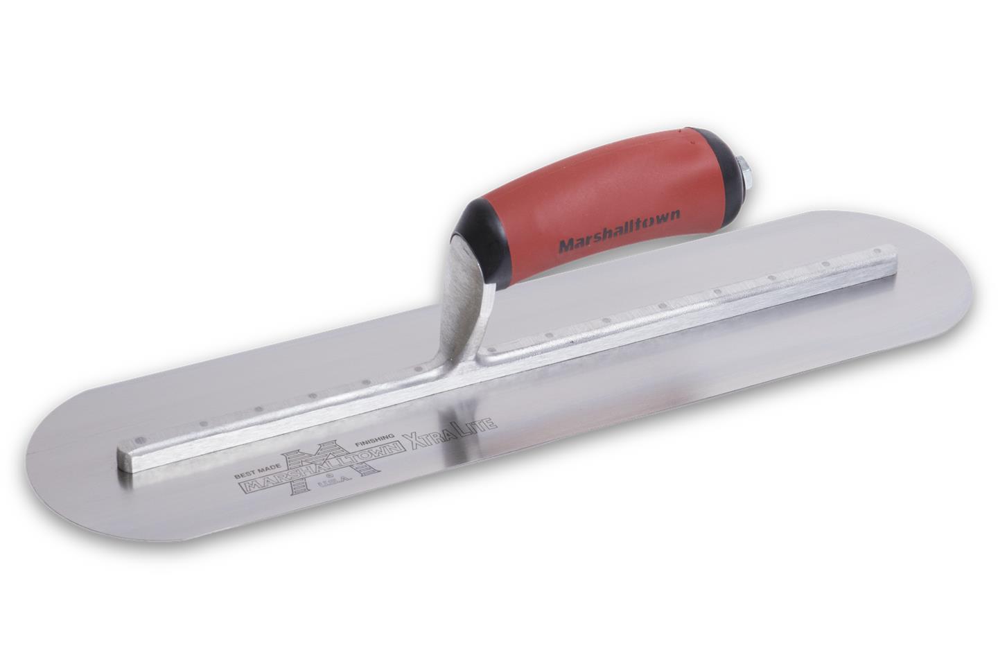 MARSHALLTOWN 14" x 4" FULLY-ROUNDED FINISHING TROWEL w/ CURVED DURASOFT HANDLE - Kilrich Building Centres