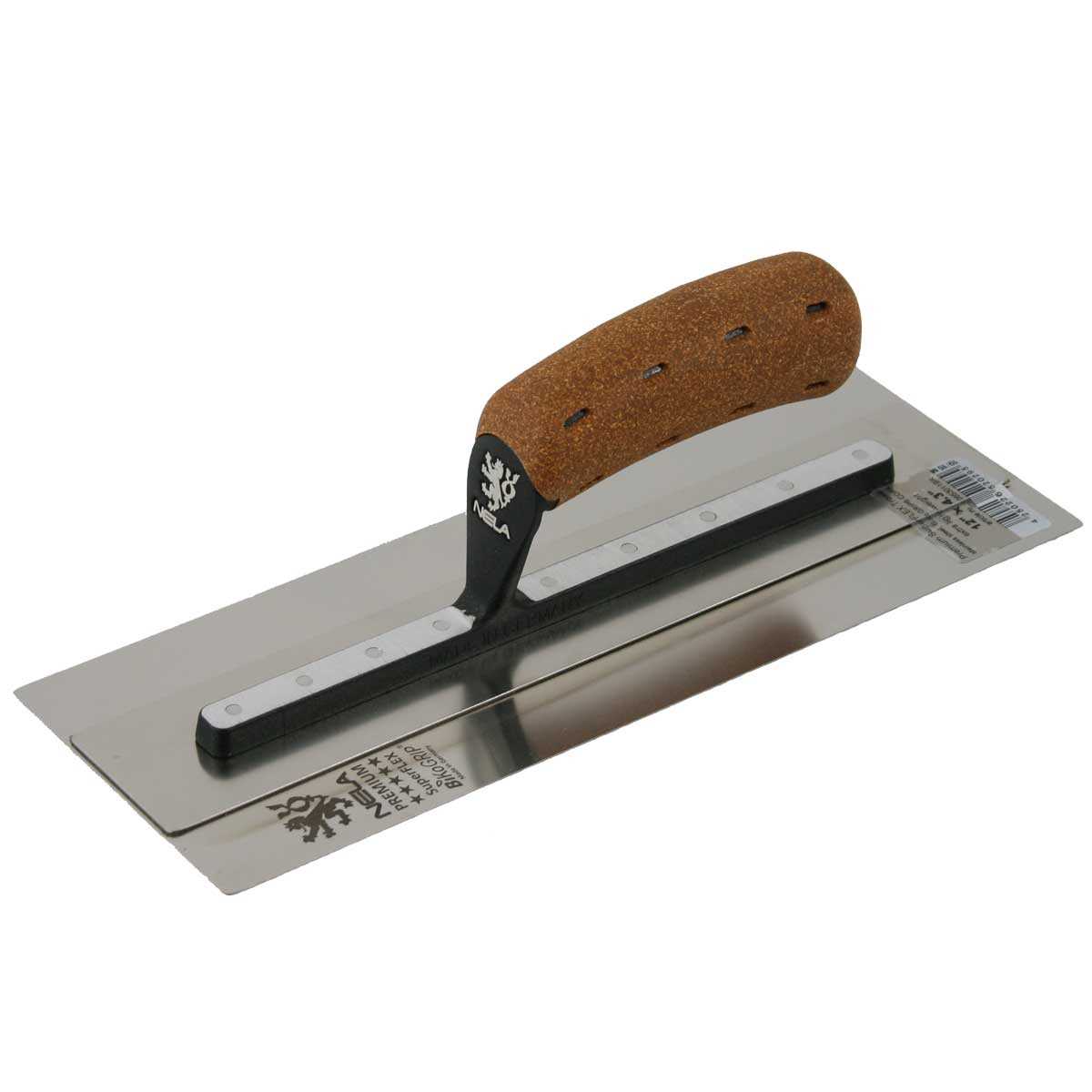NELA PREMIUM CHROME STEEL TROWEL w/ BIKO CORK GRIP (4" X 12") - Kilrich Building Centres