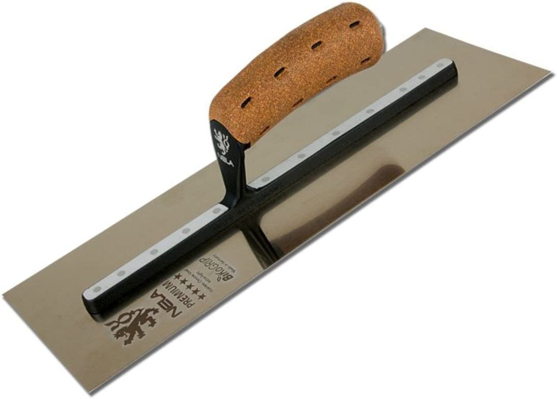 NELA PREMIUM CHROME STEEL TROWEL w/ BIKO CORK GRIP (4" X 14") - Kilrich Building Centres