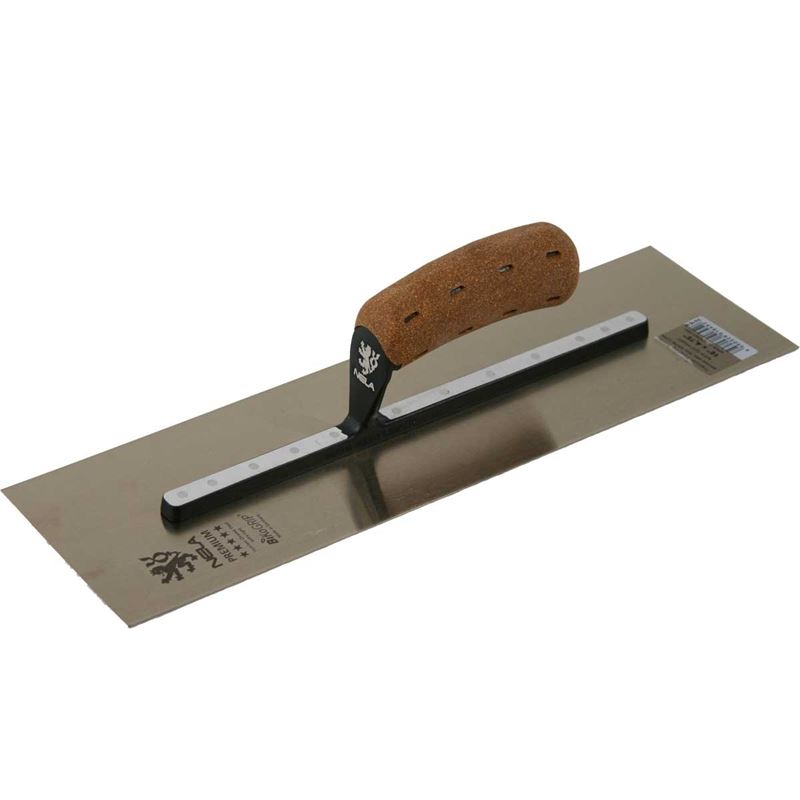 NELA PREMIUM CHROME STEEL TROWEL w/ BIKO CORK GRIP (4" X 16") - Kilrich Building Centres