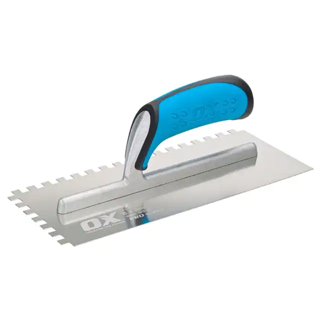 OX PRO STAINLESS STEEL NOTCH TROWEL (11" x 4-3/4" w/ 1/2" NOTCHES) - Kilrich Building Centres