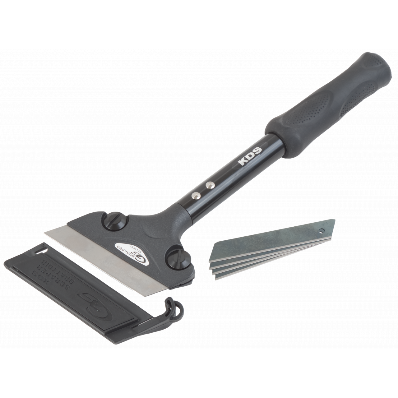 KDS ERGO HANDLE SCRAPER w/ 1 HEAVY-DUTY AND 4 STANDARD NO-SNAP BLADES (300 mm) - Kilrich Building Centres