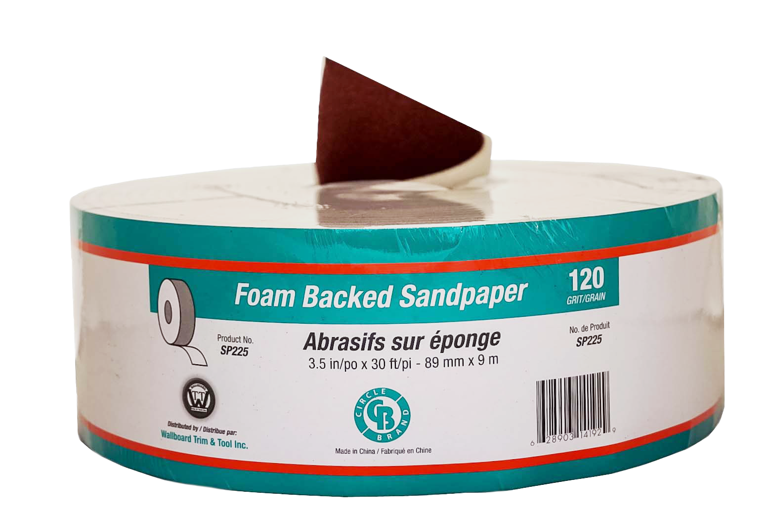 CIRCLE BRAND SPONGE BACK SANDPAPER ROLL 3.5" X 30' (120 GRIT) - Kilrich Building Centres