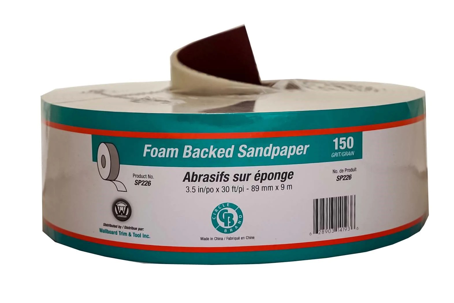 CIRCLE BRAND SPONGE BACK SANDPAPER ROLL 3.5" X 30' (150 GRIT) - Kilrich Building Centres