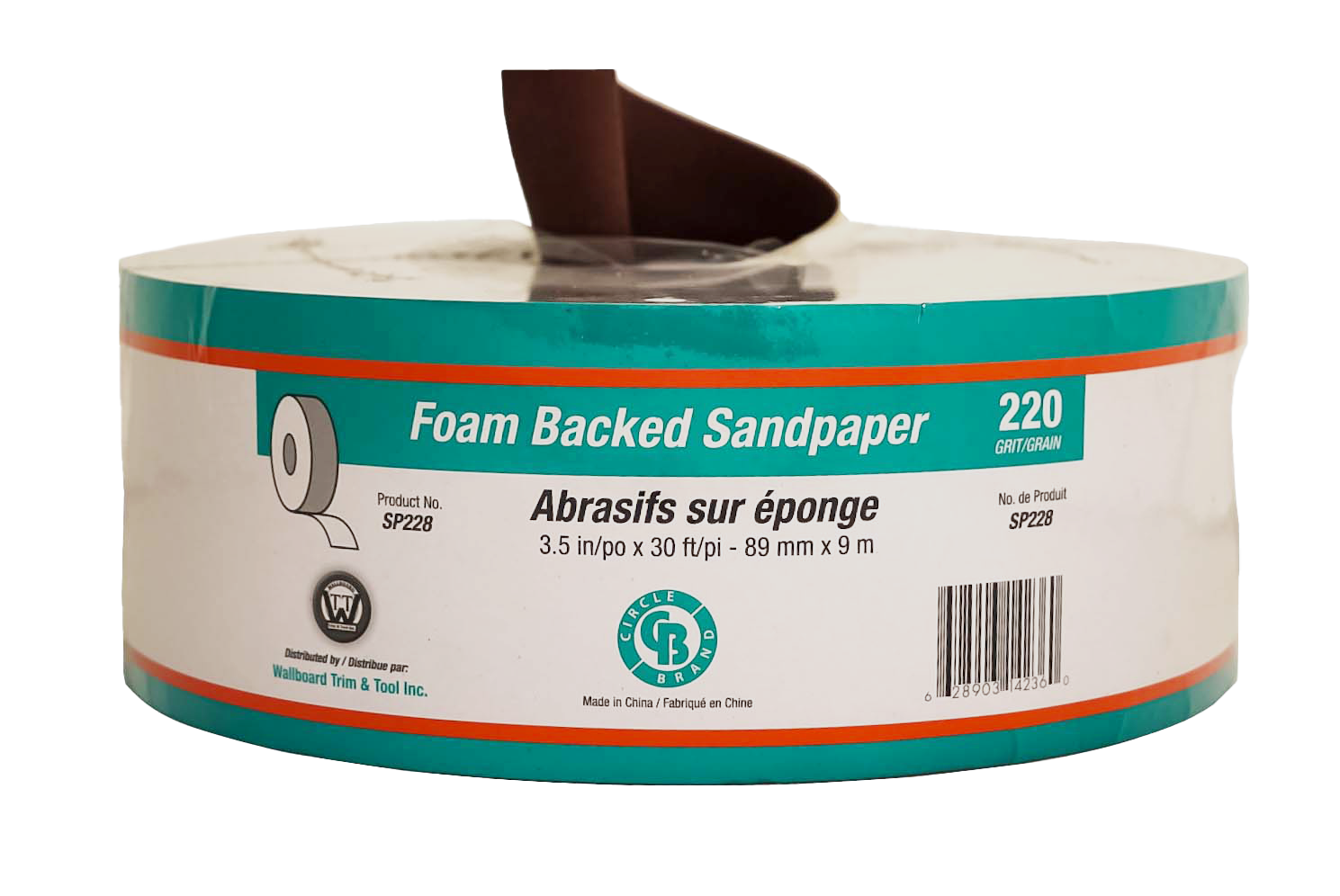 CIRCLE BRAND SPONGE BACK SANDPAPER ROLL 3.5" X 30' (220 GRIT) - Kilrich Building Centres