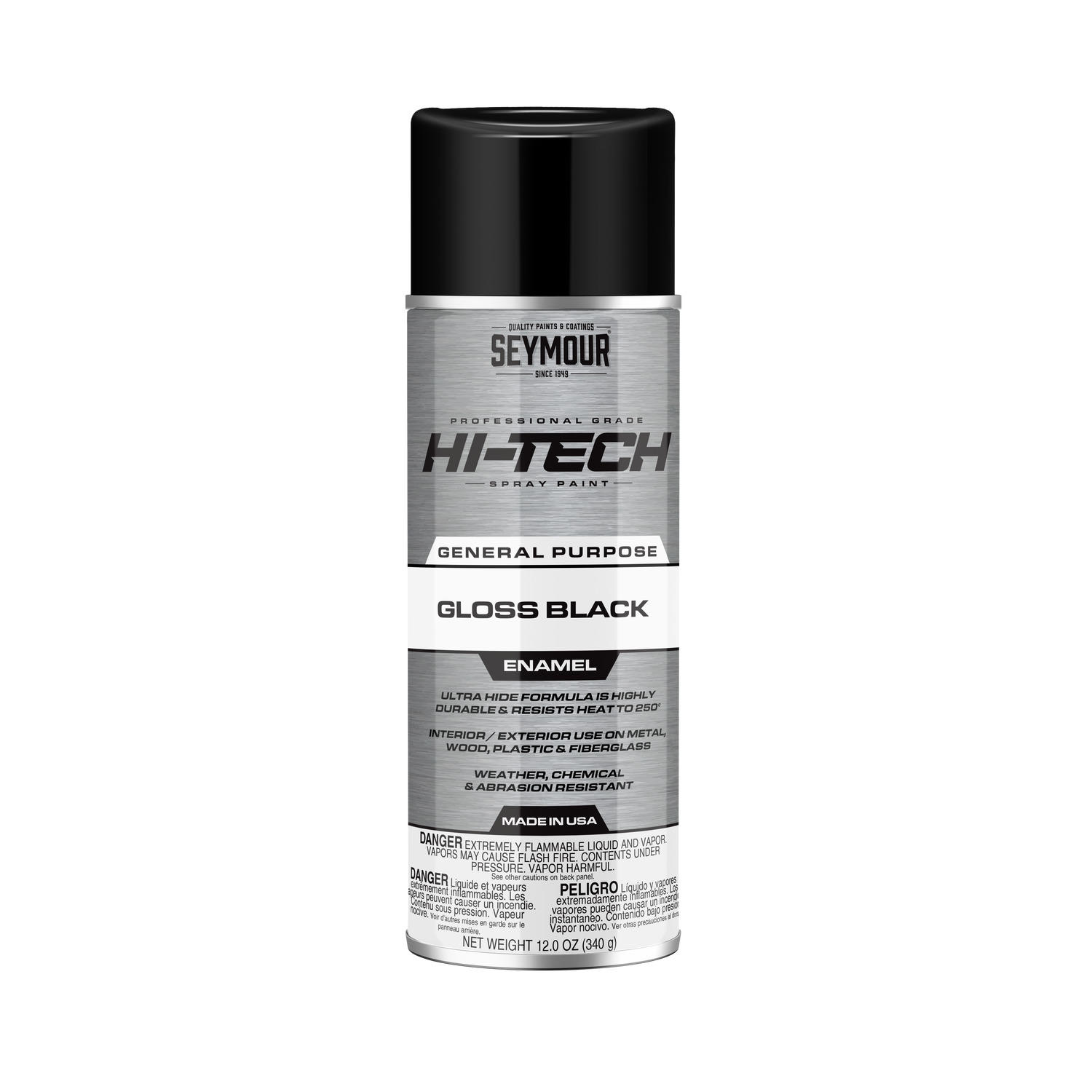 SEYMOUR HI-TECH ENAMEL SPRAY PAINT - GLOSS BLACK (340 g) - Kilrich Building Centres