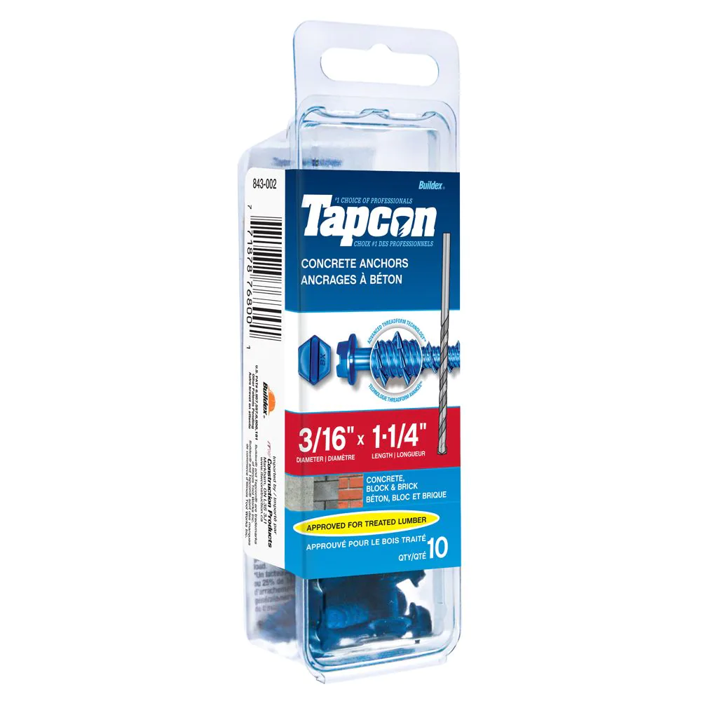 BX51004: TAPCON 3/16 X 1-1/4 HX
25PC - Kilrich Building Centres