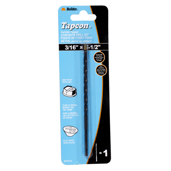 51912: TAPCON 3/16" X 3-1/2"
DRILLBIT - Kilrich Building Centres