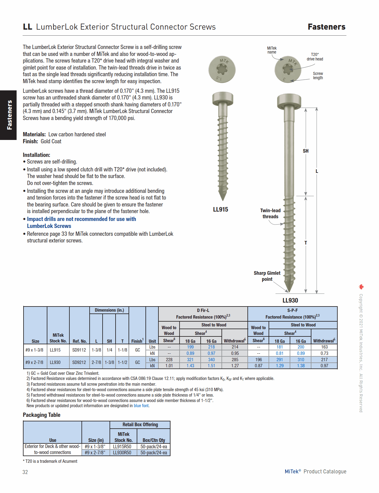 Main 2 - USP #9 1-3/8" GOLD STRUCTURAL
SCREWS 50/PACK -