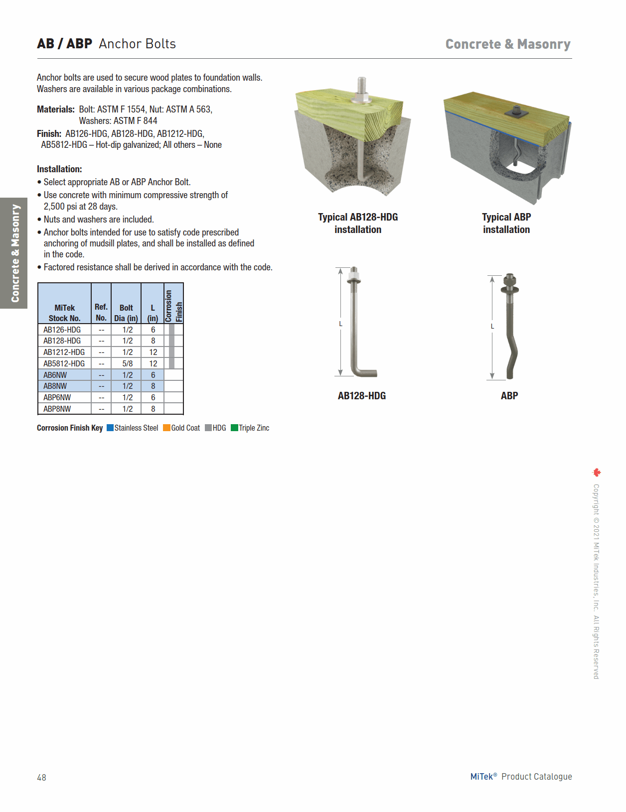 Main 2 - 8" - 1/2" HDG ANCHOR BOLT -