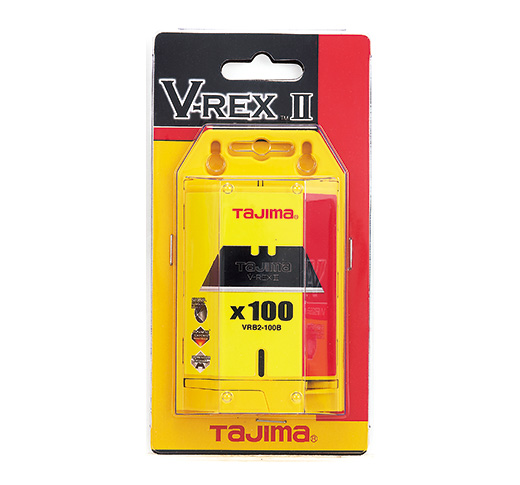 TAJIMA V-REX II PREMIUM TEMPERED STEEL UTILITY KNIFE BLADES - 100 BLADE SAFETY DISPENSER - Kilrich Building Centres