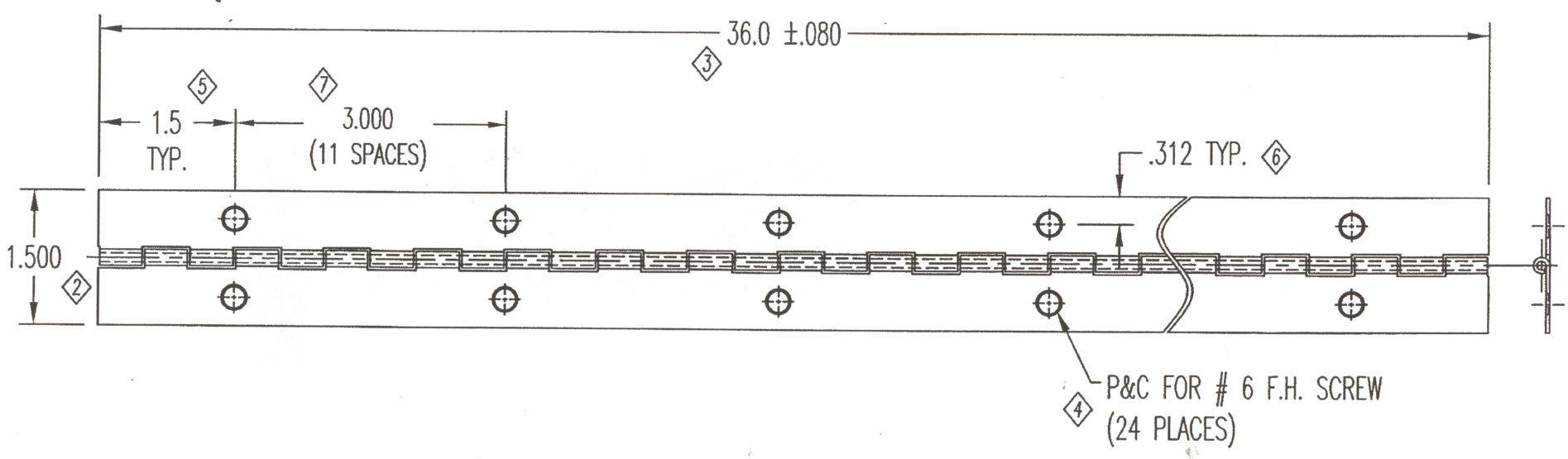 Preview 2 - 1-1/2" x 36" PIANO HINGE - STAINLESS STEEL -